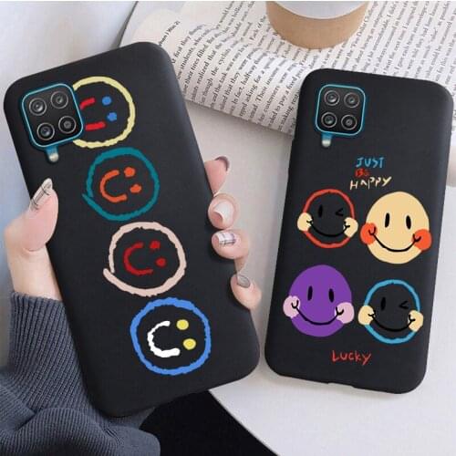 Phone Case for Samsung A10 A20 A30 A40 A50 A70 A21 A31 A51 A71 A41 A32 A42 A52 A72 Fashion Cartoon Smile Face Black Soft Cover