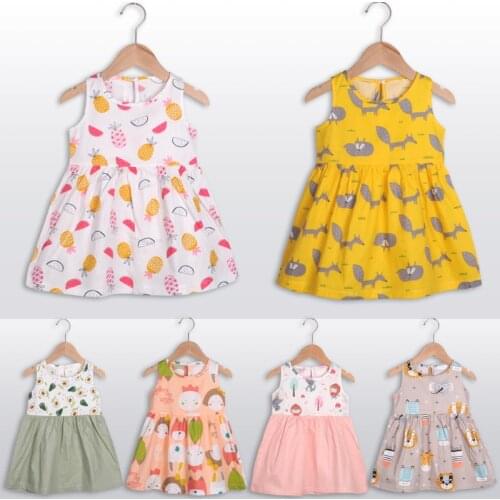 Summer Dress Children Short Sleeve A-Line Cotton Fruit Pattern Kids Casual Mini Dresses Baby Girl Clothes Birthday 0-4Y