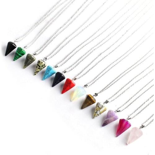 Classic Natural Conical Stone Pendant Necklace Man Women Fashion crystal natural Brad Chains Necklace 2019 New Charm Jewelry