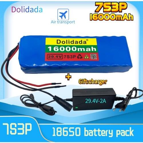 24V Battery 7S3P 29.4V 16Ah Li-ion Battery Pack with 20A Balanced BMS for Electric Bicycle Scooter Power Wheelchair +2A Charger