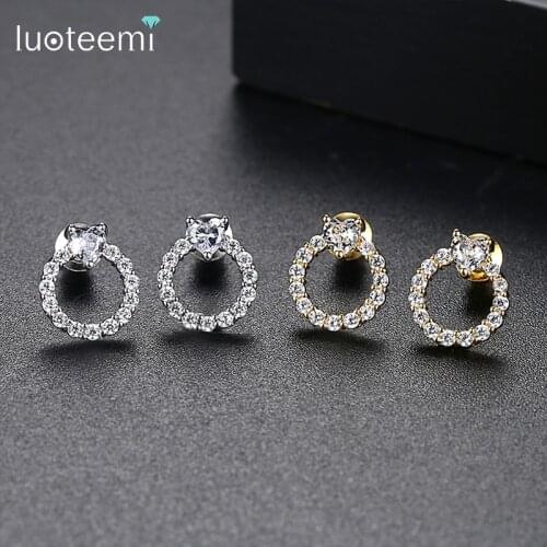 LUOTEEMI Gold or White Gold Color CZ Stone Earring Fashion Korean Style Big Round Earrings Women Christmas Party Jewelry Gift