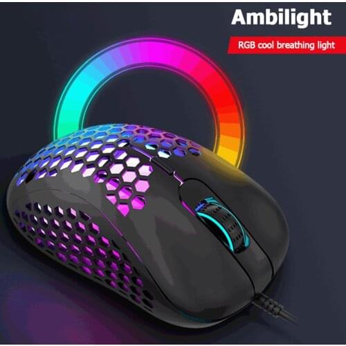 M65 USB Wired Gaming Mouse 6 Button 2400DPI Adjustable RGB Backlit Optical Mouse Lightweight Honeycomb Shell Gamer Mice Dropship