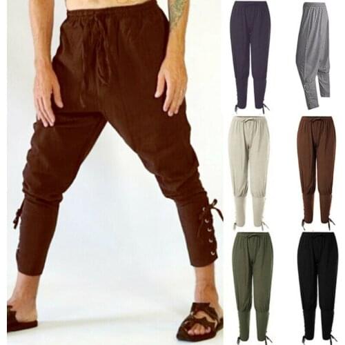 Men Medieval Viking Pants Renaissance Lace Up Bandage Trousers Costume Victorian