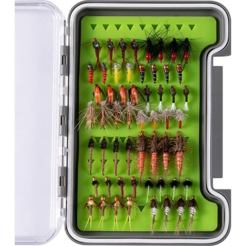 Bassdash Fly Lure Kit with Fly Box Trout Steelhead Salmon Fishing Flies Assortment 56 pcs