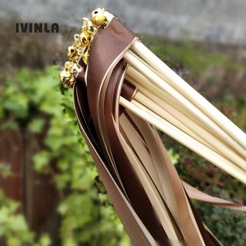 NEW 50pcs/lot coffee wedding ribbon wands stick for wedding decoration