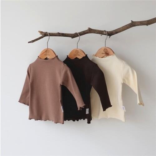 2021 Autumn New Baby Girl Solid Color Bottoming T-shirt Girls Tee Childrens Long-sleeved Cotton Blouse Shirt Tops Boys Clothes