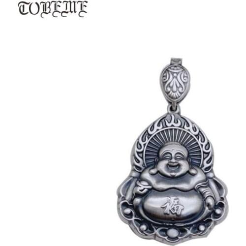 Handcrafted 999 Silver Tibetan Laughing Buddha Pendant vintage pure silver Happy Buddha Pendant Lucky Amulet Pendant
