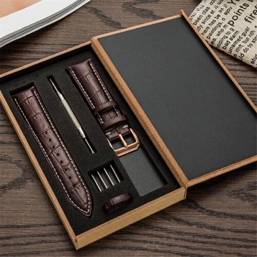 High Quality Genuine Leather Watch Band Set With Pin Tool Box 12/13/14/15/16/17/18/19/20/21/22/23/24 mm Lug Width Watch Strap