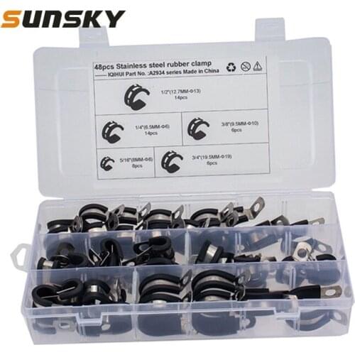 48 PCS Car Rubber Cushion Pipe Clamps Stainless Steel Clamps Auto Booster Cable Clip for car, home appliance line
