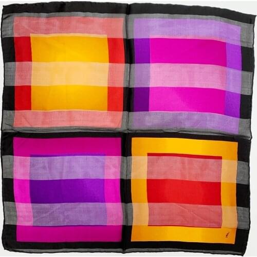 SCARFIGO 50*50cm Square Silk Feeling Scarf Spain Fashion Women Plain Gradient Color Head Skinny Hair Tie Band Small Square Scarf