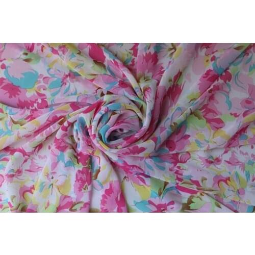 145cm width 75D printed chiffon fabric nice flower light purple CH6094 for wedding garment dress shirt