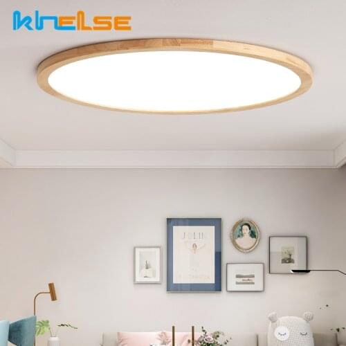 Modern Wooden Led Ceiling Lamp Round Ultra-Thin Surface Mounted Lamps Living Room Corridor Remote Control Dimmabe Ceiling Lights