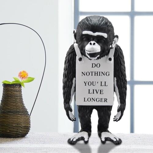 Nordic Home Decor Figurines Banksy Black And White Monkey Sculpture Street Art Resin Statue Desktop Decor Christmas Gifts
