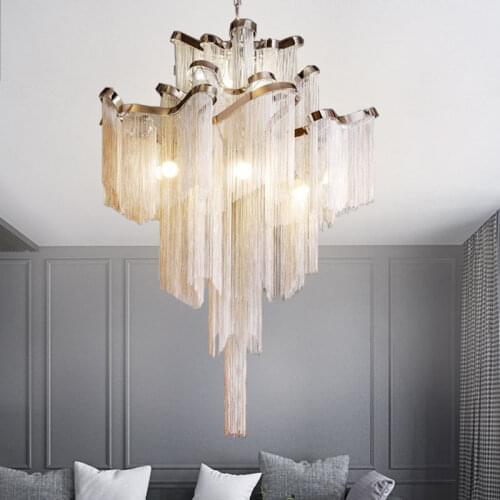 Modern Luxury Pendant Lights Hotel Hall Castle Stair Chain Fringed Pendant Hanging Light Home Dining Room Hotel Hall Decoration