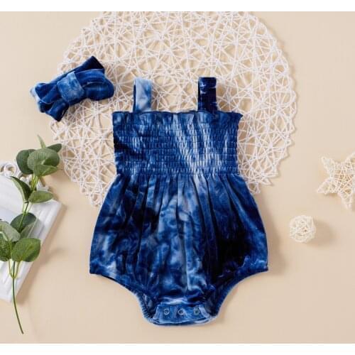 Telotuny Newborn Infant Baby Girl Tie-dye Suspender Lovely Romper Bodytsuit+headband Set Baby Girl Clothes Set Outfits 0-24m