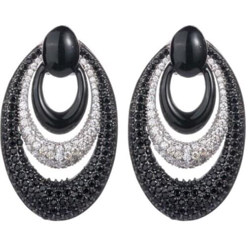 LYCOON luxury design black CZ stone dangle Earrings prong setting high qualtiy Cubic Zirconia fashion earring Jewelry for women