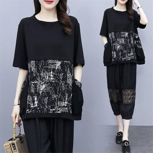 2021 Summer Plus Size 4XL Set Women Short Sleeve Fashion Printed Tops and Pants Suits Casual 2 Piece Sets Womens Outfits