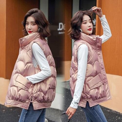 Women Winter Vests Stand 2021 New Short Bright Color Vest Cotton Padded Jacket Sleeveless Female Winter Waistcoat Vest
