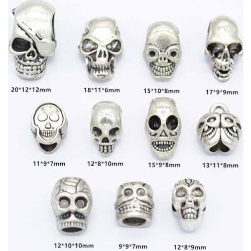 11pcs/lot Tibetan Skull Charms 11 Pattern Mixed Size Skeleton Head Spacer Charm Beads for DIY Jewelry Materials