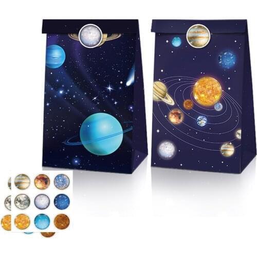12pcs/lot Candy Box Cake Gift Bags Kids Astronaut Planet Solar Space Theme Party Baby Shower Decoration Favor Supplies