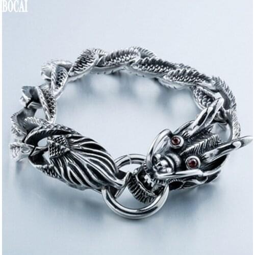 2020 NEW Original ethnic style domineering men dragon bracelet steel with gems Thai silver cast vintage bracelet