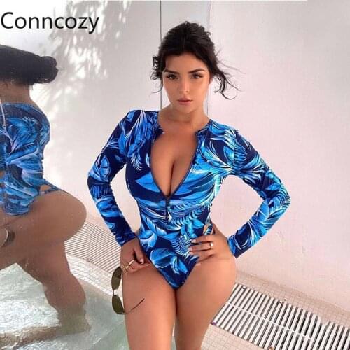 2021 One-piece Long-sleeved Sunscreen Swimsuit Zipper Sexy New Bikini Swimwear Women Push Up Bathing Suit Monokini Beachwear