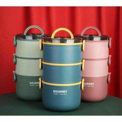 304 Stainless Steel Nordic Round Insulated Lunch Box Plastic Student Lunch Box Multi-layer Heatable Lunch Box Bento Japanese