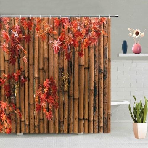 3D Stereo Bamboo Shower Curtain Background Wall Decoration Bathroom Bath Curtain Washable Home Screen Hanging With Hooks Set