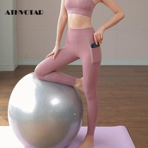 ATHVOTAR Women Sport Leggings High Waist Fitness Slim Pants With Pockets Gym Legging Women Sports Casual Female Leggins