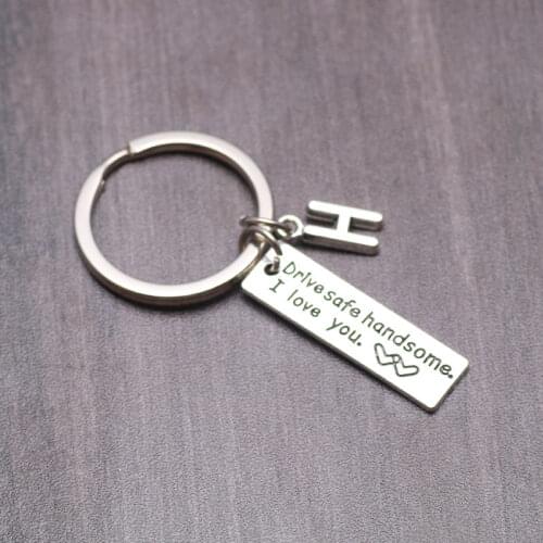 Letter A-Z Key Chain Drive Safe I Need You Here With Me Keychain Jewelry Engraved Heart Key Ring Llaveros Fathers Day Gift