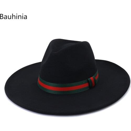 Women Men Vintage Felt Fedora Hat With 9.5CM Wide Brim Gentleman Elegan Trilby Jazz Caps Winter Warm Panama Top Hat