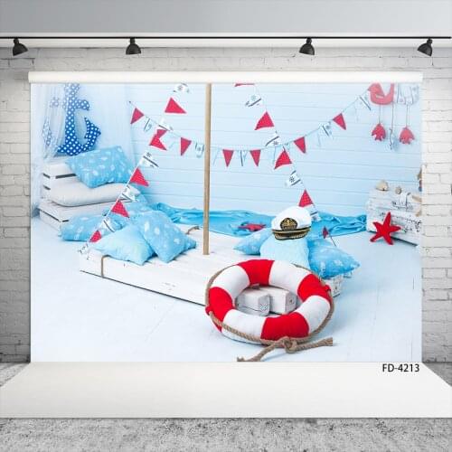 Children Room Sailor Lifebuoy Wooden Floor Boat Theme Photography Background Baby Portrait Photography Backdrop For Photo Studio