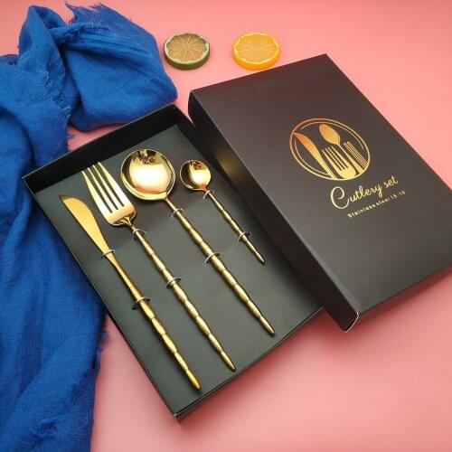 Hot sale European luxury gift box mirror polishing knife 304 stainless steel fork spoon 4pcs set western tableware cutlery