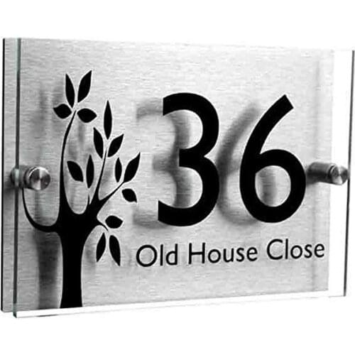 House number 200x140mm Designer 2 Part Acrylic House Number Sign (Small Tree) door sign name plate Door sign