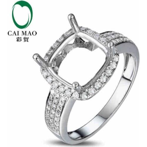 CaiMao Cushion cut Semi Mount Ring Settings & 0.38ct Diamond 18k White Gold Gemstone Engagement Ring Fine Jewelry