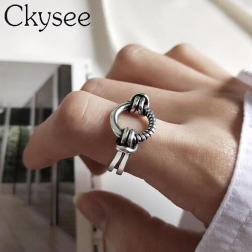 Retro Ckysee 925 Sterling Silver Rings Geometric Weave Ring Opened Adjustable Rings For Fashion Woman Original Fine Jewelry