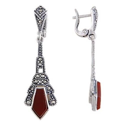 KUTAYDAN Marcasite Stone Earrings 925 Sterling Silver