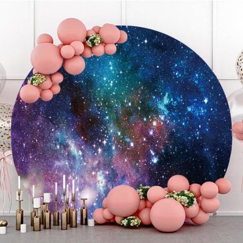 Laeacco Circular Starry Background For Photography Fantasy Space Star Newborn Baby Shower Birthday Party Round Backdrop
