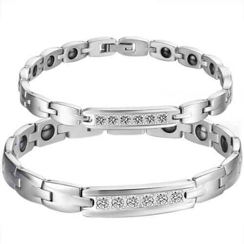 Fashion Stainless Steel Rhinestone Bracelet Energy Health Black Magnetic Stones Bangle bracelets for Women Ladies bracelet femme