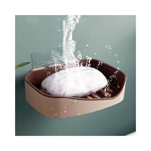 Wall Mounted Self Adhesive Soap Dishes Soap Sponge Dish No Drilling Storage Box Rack Shelf Double Drain Bathroom Soap Holder