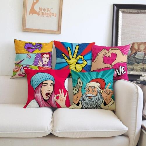 Pop art Cartoon character cushion cover Pillow linen illustration Works Home sofa Decoration cushions covers Pillowcase