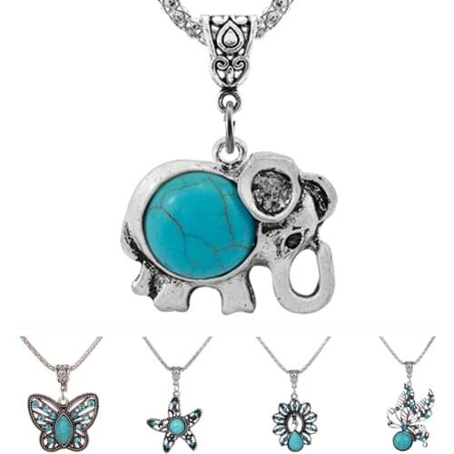 New DJ0158 Beauty starfish butterfly owl elephant turquoises peacock necklace 50cm fit DIY 18MM snap buttons jewelry wholesale