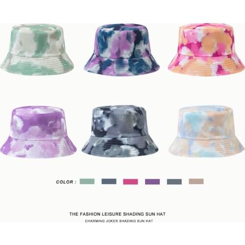 2021 New Spring and Summer Duplex Printing Tie-dye Color Bucket Hat for Woman and Man Purple Blue Green White Bucket Hat Cap