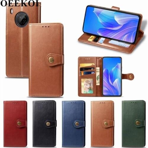 OEEKOI Pure Color PU Leather Wallet Flip Cover Case for Huawei Y9a