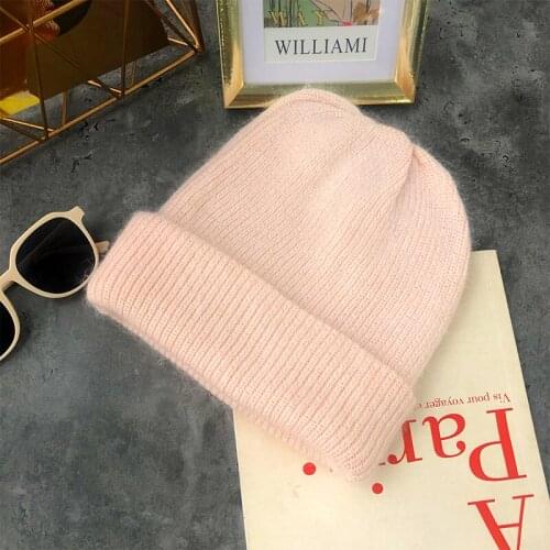 VRIGINER Pink New Autumn Winter Hat Unisex Soft Rabbit Fur Beanies New Woman Warm Korean Version Knitted Bonnet Wholesales Hats