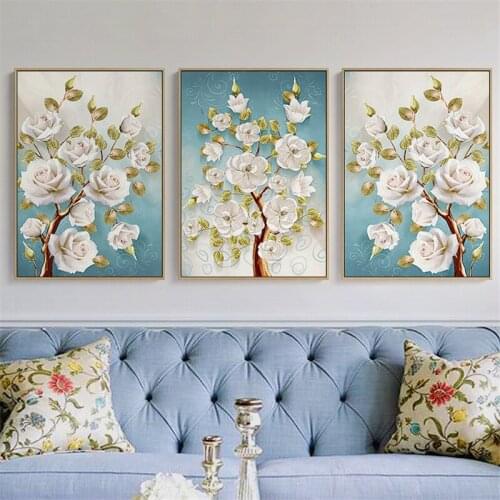 Spray Color Rose Flower Deer Animal Abstract Wall Picture Golden Tree Canvas Oil Painting For Living Room Home Decoration Poster