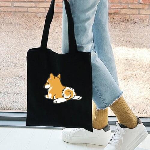 New Harajuku Shopper Bag Women Large Capacity Korean Cute Dog Print Canvas Handbags Cartoon Ulzzang Ins College Shoulder Bags