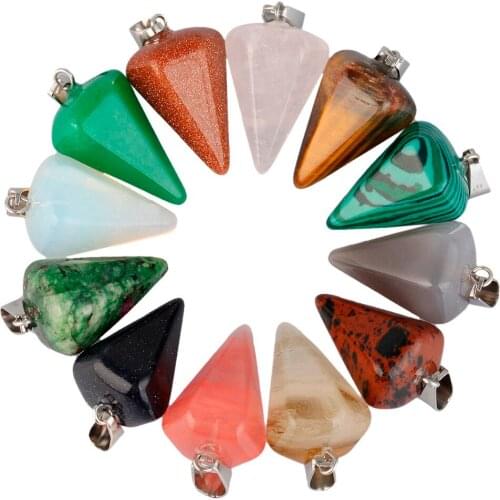 SUNYIK 1Lot (12Pc) Hexagonal Point Healing Crystal Quartz Charms Pendant for Necklace Jewelry Making