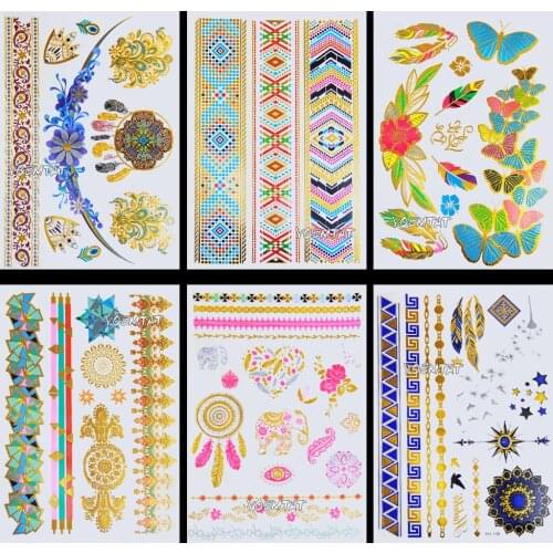 Tatouage taty gold golden silver tattoo women henna lace flower Bracelets flash metalic tattoo stickers party body art