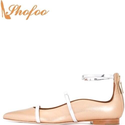 Gold Patent Leather Flats Silver Double Strap Women Large Size 12 15 Ladies Casual Shoes Ankle Pointed Toe Fashion Mature Shofoo